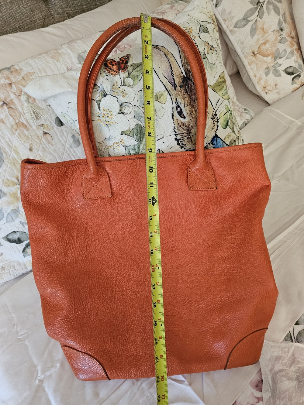 Orange Leather Tote Bag - Classic Carryall - Picture 3 of 11